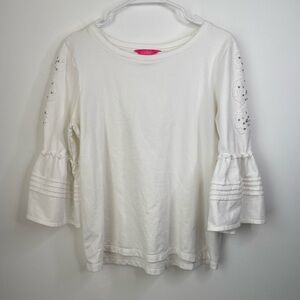 Lilly Pulitzer Fatima top White Embroidered Long 3/4 Sleeve Top size Large